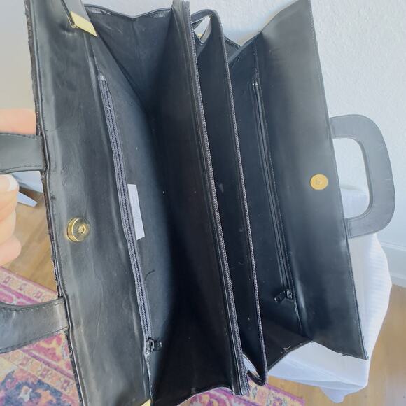 Vintage Delane Handbag Fashion Italy Black Eel Briefcase Amiet Brass Hardware - Picture 8 of 11